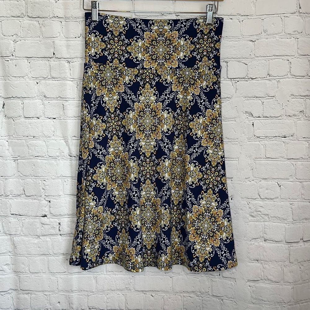 Colette Women’s Blue Yellow Mali Brushed Knit Paisley Skirt size small‎